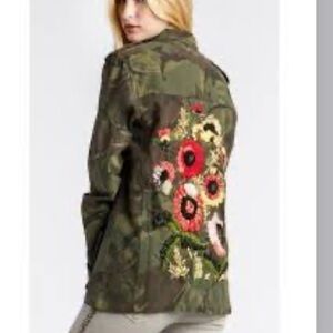 Beautiful Floral Embroidered Camouflage Jacket Camo Free People